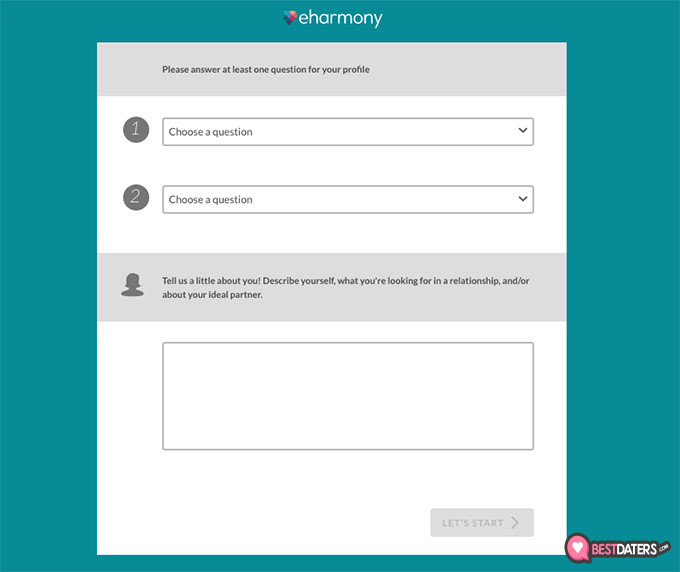 Revisões da eHarmony: personalização de perfil.