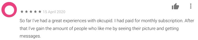 Revisões do OkCupid: primeira revisão do usuário.