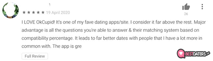 OkCupid reviews: second user review.