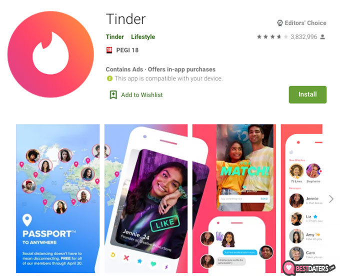 Revisões do Tinder: aplicativo móvel.