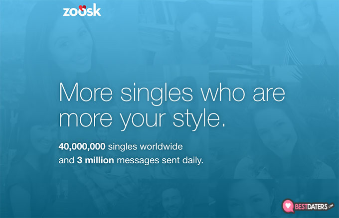 Análise do Zoosk: página inicial do Zoosk.